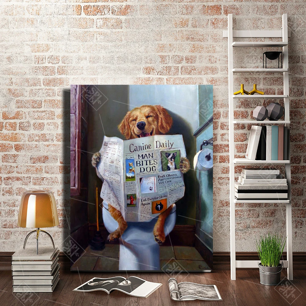 Cute-Posters-And-Prints-Bathroom-Room-Decor-Wall-Art-Prints-Funny-Dog-Toilet-Reading-Paper-Home (3)