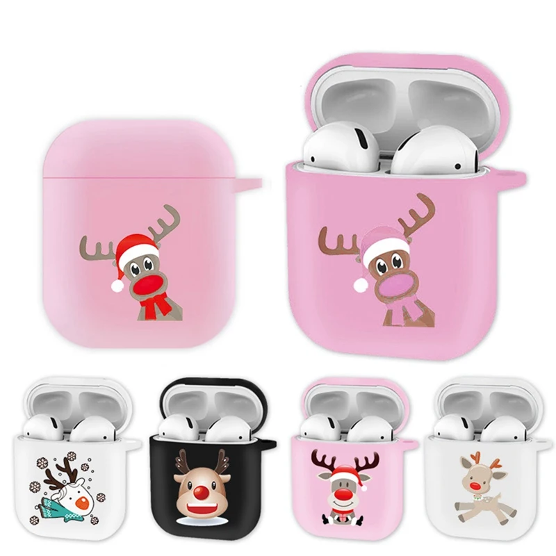 

Cartoon Christmas Deer Printing Silicone Case Earphones For Apple Airpods Bluetooth Wireless Earphone Protective Skin Cover Box