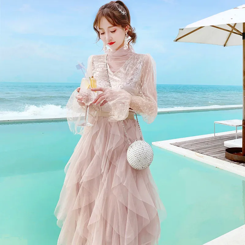 

Gentle Wind Long Sleeve Two-Piece Set Gauze Fairy Dress