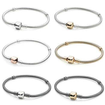 

New high quality 100% 925 Sterling Silver pan Bracelet with chain strap and silver buckle original basic Bracelet