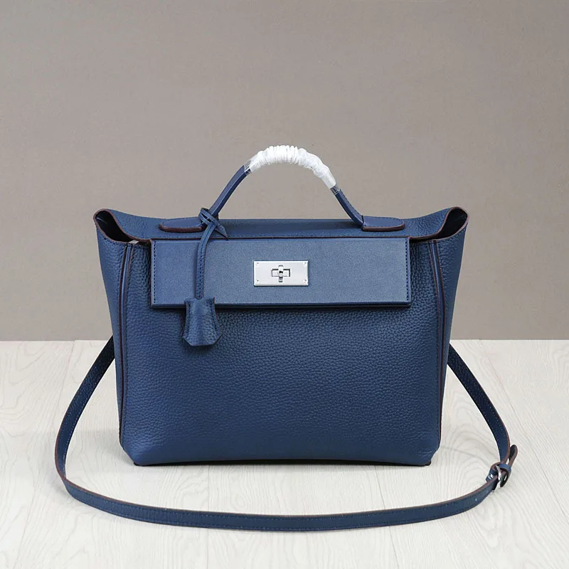 Женская осенняя и зимняя новая рабочая сумка для путешествий, Большая вместительная сумка-мессенджер, кожаная сумка - Цвет: 30cm blue