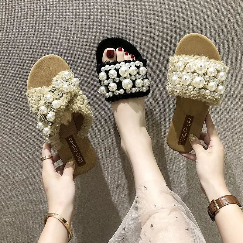 

Glitter Slides Slippers Women Summer Shoes Woman 2019 String Bead Fashion Socofy Low Jelly Luxury New Flat Soft Crystal Basic