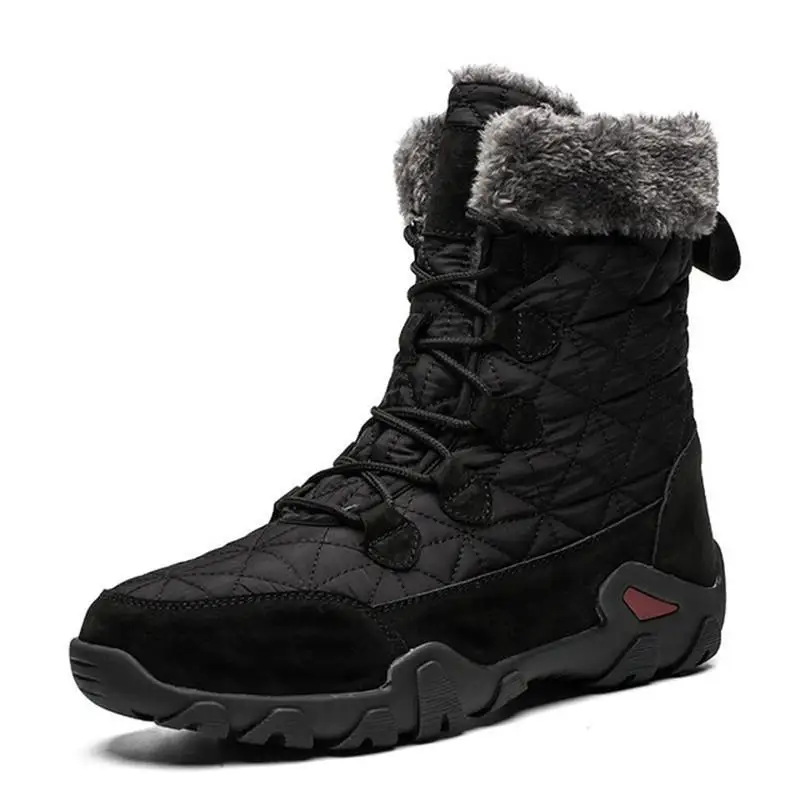 Размеры 47; мужские ботинки из натуральной кожи; мужские зимние ботинки; очень теплые зимние ботильоны; водонепроницаемые ботинки в байкерском стиле; кроссовки - Цвет: Black