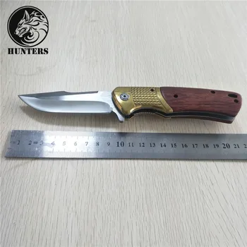 

Tactical 57HRC high hardness 440C blade rosewood + steel handle folding knife outdoor camping hunting knife EDC tool