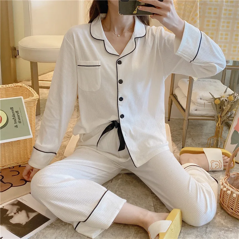 

New Spring and Autumn Pajamas Women's Cardigan Long Pants Homewear Set Service 65 Suit Lapel Long Sleeve Casual Outdoor, Home
