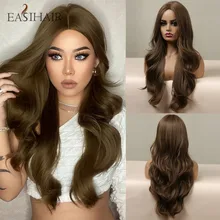 

EASIHAIR Long Ash Brown Wavy Synthetic Wigs for Women Middle Part Natural Hair for Daily Cosplay Party Heat Resistant Fibers Wig