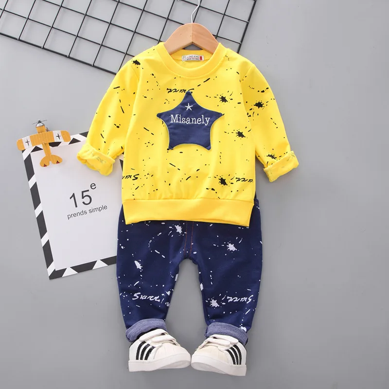 Комплекты одежды для маленьких мальчиков, весенне-осенние хлопковые топы для новорожденных+ штаны, спортивный костюм из 2 предметов для маленьких мальчиков, костюм для бега одежда для малышей