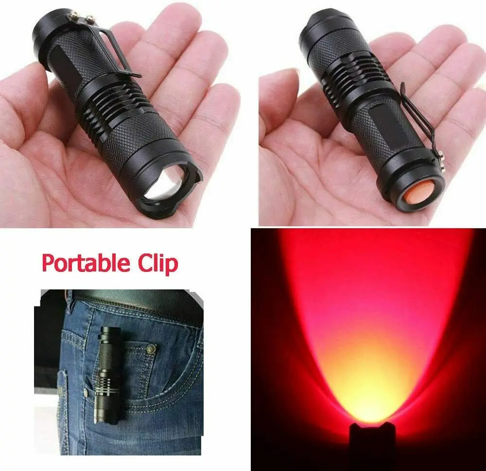 Pocketman Red LED Flashlight - 3 Mode Zoomable Mini Torch For Astronomy & Night Observation