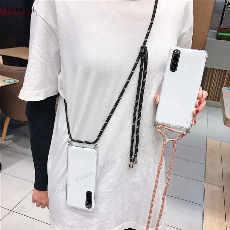 Shockproof Transparent Crossbody Lanyard Phone Case with Clear Back Cover
