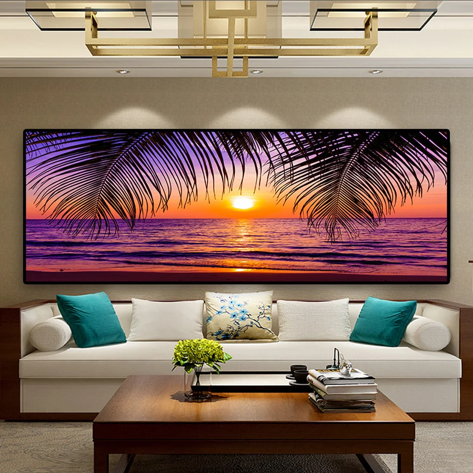 Sunsets Sea Beach Natural Coconut Palm Panorama Landscape diamond painting large size Wall Art Picture Home Decor