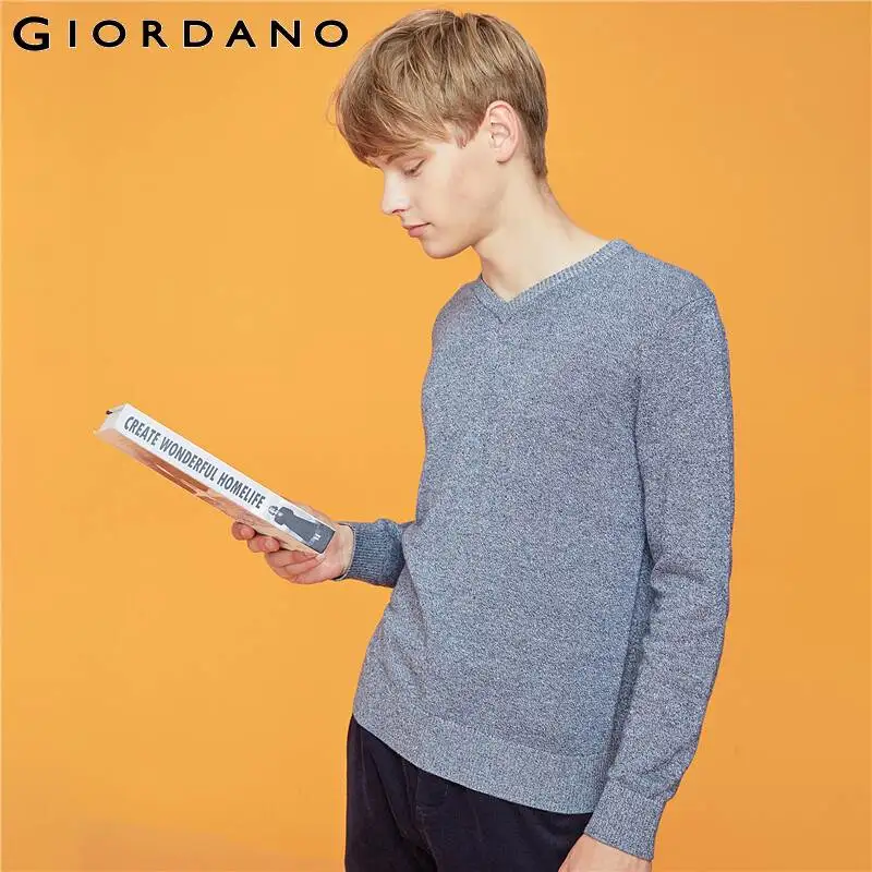 Giordano мужские свитера с v-образным вырезом, длинный рукав, вязаный пуловер, мужской хлопок, Soild, цвет Medim, толщина, мягкий, Sueter Hombre 32059802