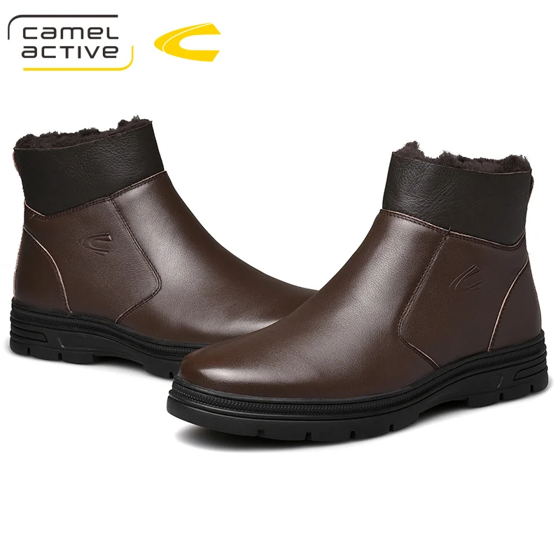 Camel/новые зимние ботинки для активного отдыха; Мужская обувь; водонепроницаемые зимние ботинки; Мужская зимняя обувь из натуральной кожи на меху; Теплая мужская повседневная обувь