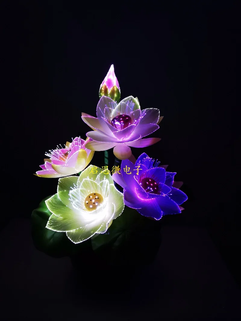 lótus, buda, lâmpada, novidade, artística, flor de fibra óptica