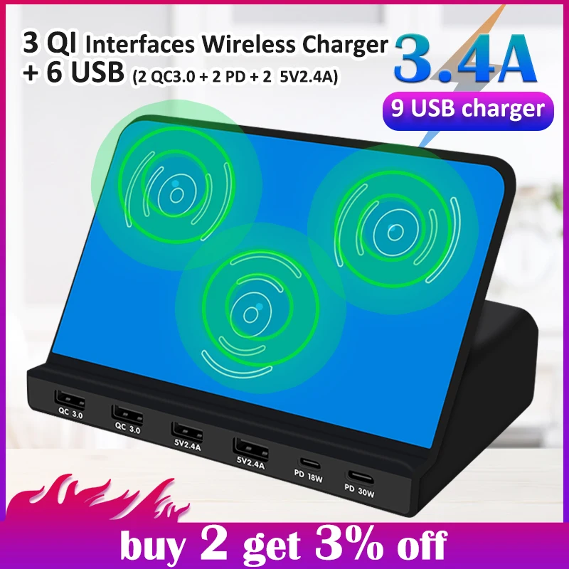 

120W QC3.0 Quick Charge 3.0 universal mobile Type-C PD Fast Charger tablet charging phone carregador