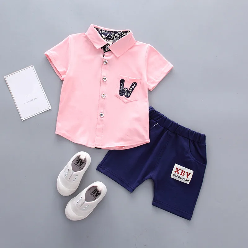 Summer Baby Boy Clothes Sets Boys Short Sleeve Lapel Shirt + Shorts