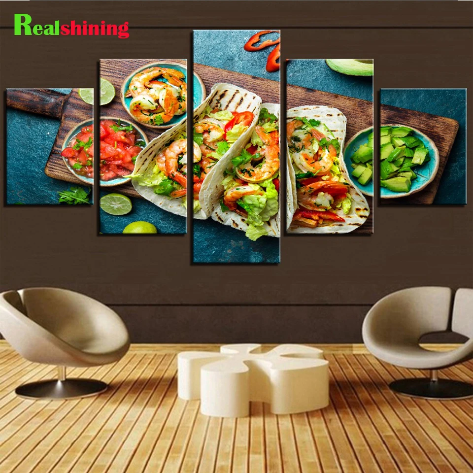 Mexican Food Shrimp Taco Fruit 5 Piece Embroidery Diamond Art Full Square  Round 5D Diamond Painting Mosaic Restaurant N2155