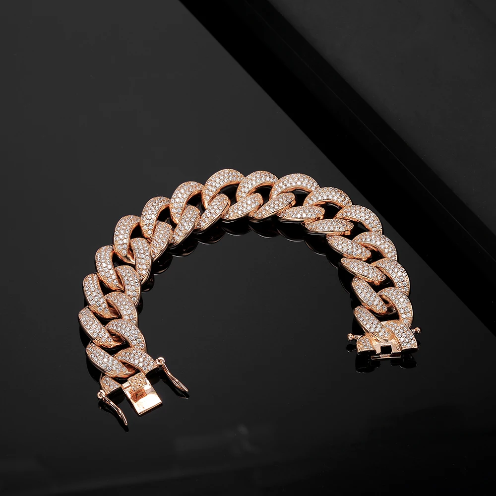 Роскошный широкий плоский бордюр кубинская цепь браслет для мужчин и женщин желтый/розовое золото цвет большой CZ Панк ювелирные изделия подарок браслеты