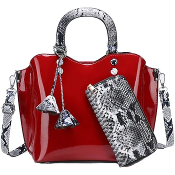 

NEW-2 Piece Women'S Lacquer Tote Bag Ladies PU Handbag Summer Little Lady Handbag