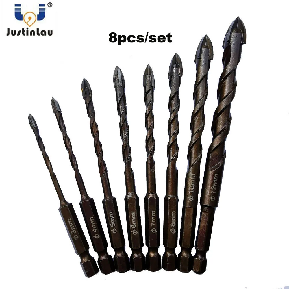 

JUSTINLAU 8pcs/set Cross Hex Tile Bits Glass Ceramic Concrete Hole Opener Alloy Triangle Drill Size 3/4/5/6/7/8/10/12 mm