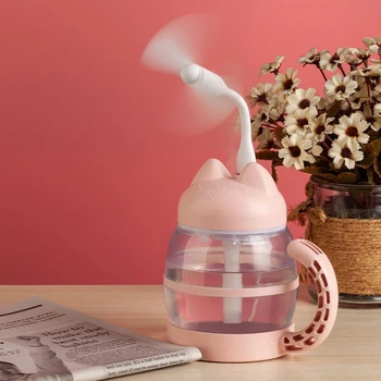 

3 in 1 420ML USB Cat Air Humidifier Ultrasonic Cool-Mist Adorable Mini Humidifier with LED Light Mini USB Fan for Home Office Pi