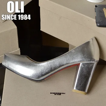 

Small yards 32 thick heel single shoes silver high-heeled shoes genuine leather wedding shoes bride bridesmaid shoes plus size