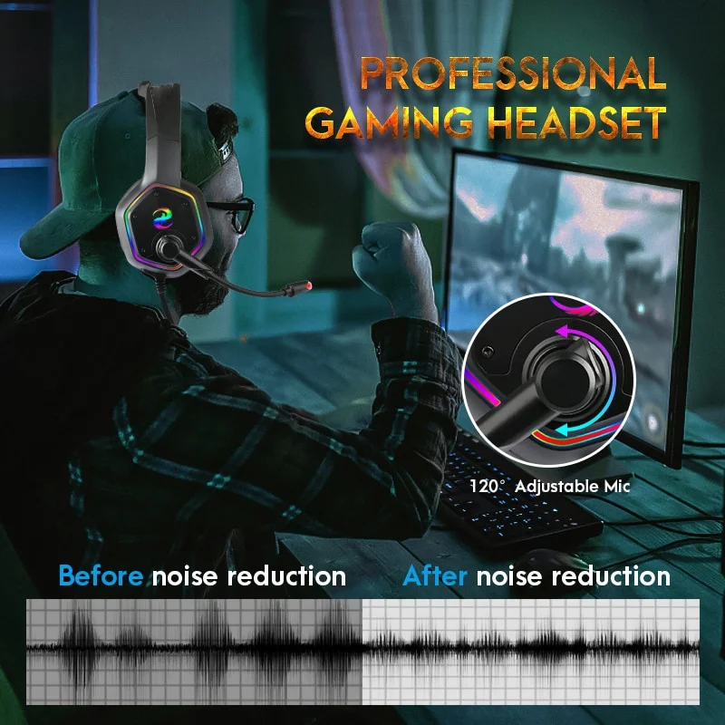 7 1 Stereo LED Gaming Headset For PS4 XBOX Gamer Headphone with Mic Noise Cancel Kid Audifonos PC Computer Over Ear Music Helmet