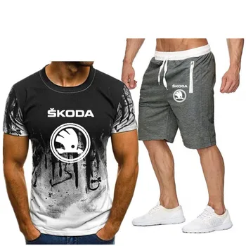 

Summer 2-piece Skoda men's short sleeve T-shirt 2-piece Top + shorts suit sportswear suit men's short suit men's sportswear