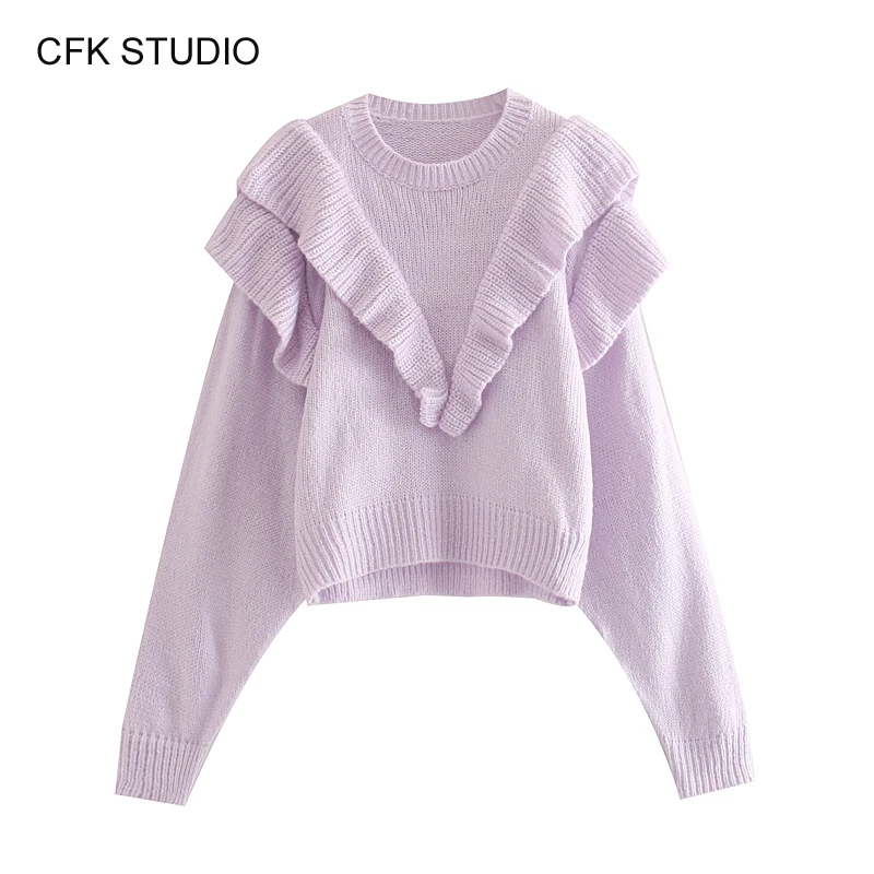 Зимний свитер женский однотонный пуловер 2019 новый осенний круглый вырез