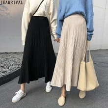 Зимняя женская трикотажная миди юбка в Корейском стиле однотонная Теплая юбка с высокой талией Женская Тонкая Повседневная Плиссированная Юбка Saia Falda
