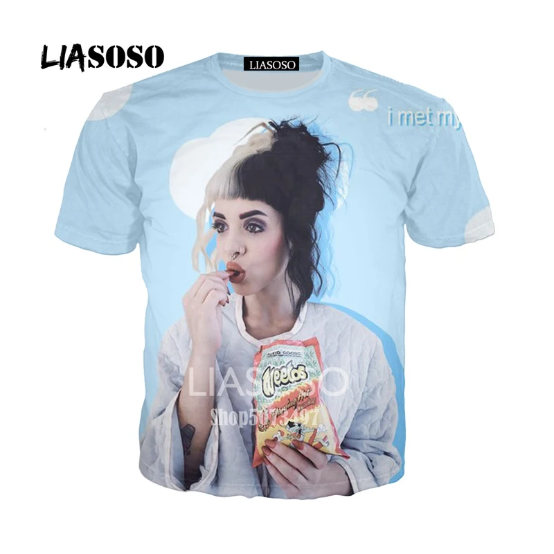 LIASOSO New 3D Color Printing Singer Melanie Martinez Women Men T-shirt Casusl Fashion Summer O-Neck Short sleeve - Цвет: Розовый