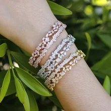 Fashion Trendy Stackable AAA Cubic Zircon Crystal Bangle Bride Wedding Band Prom Iced Out Circon Bracelet Hip Hop Jewelry Gifts