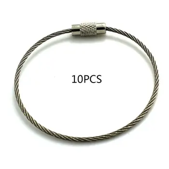

10Pcs 1.5/2mm EDC Keychain Tag Rope Stainless Steel Wire Cable Loop Screw Lock Gadget Ring Key Keyring Circle Camp Hanging Tool