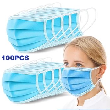 

100pcs Anti-pollution 3 Laye Mask Dust Protection Masks Disposable Face Masks Dust Filter Safety Elastic Ear Loop Disposable CE