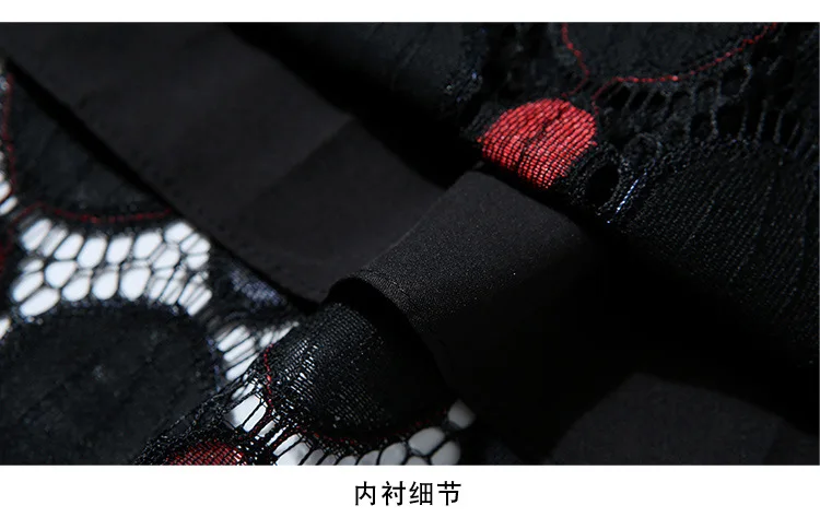 S-xxl весенне-осеннее женское платье с красным узором в горошек, черное кружевное платье, бальное платье длиной до середины икры с рукавом 3/4, модное повседневное винтажное платье