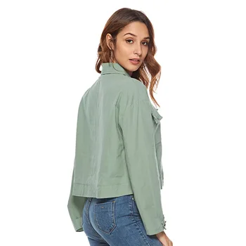 

BONJEAN 2020 Autumn Clothing Long Sleeve Cotton Short Shirt for Women Chemise Femme Turn-Down Collar Green Blouses BJ1443