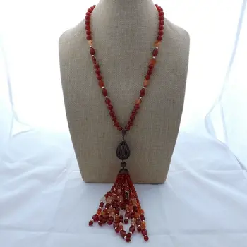 

23'' Round Multi Shape Red Agate CZ Pendant Necklace