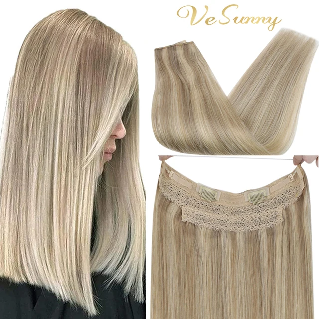 Human Hair Crown Extensions Blonde Hair Extensions Invisible Real Human Hair Double Weft Halo Real Hair Extensions Human Hair p16-22