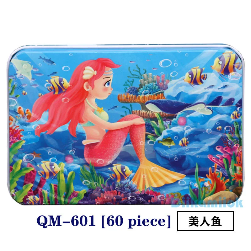 QM-601 Новинка, 60 шт., деревянные головоломки, детские игрушки, Мультяшные животные, деревянные пазлы, Детские Обучающие Игрушки для раннего обучения, рождественский подарок - Цвет: QM-601