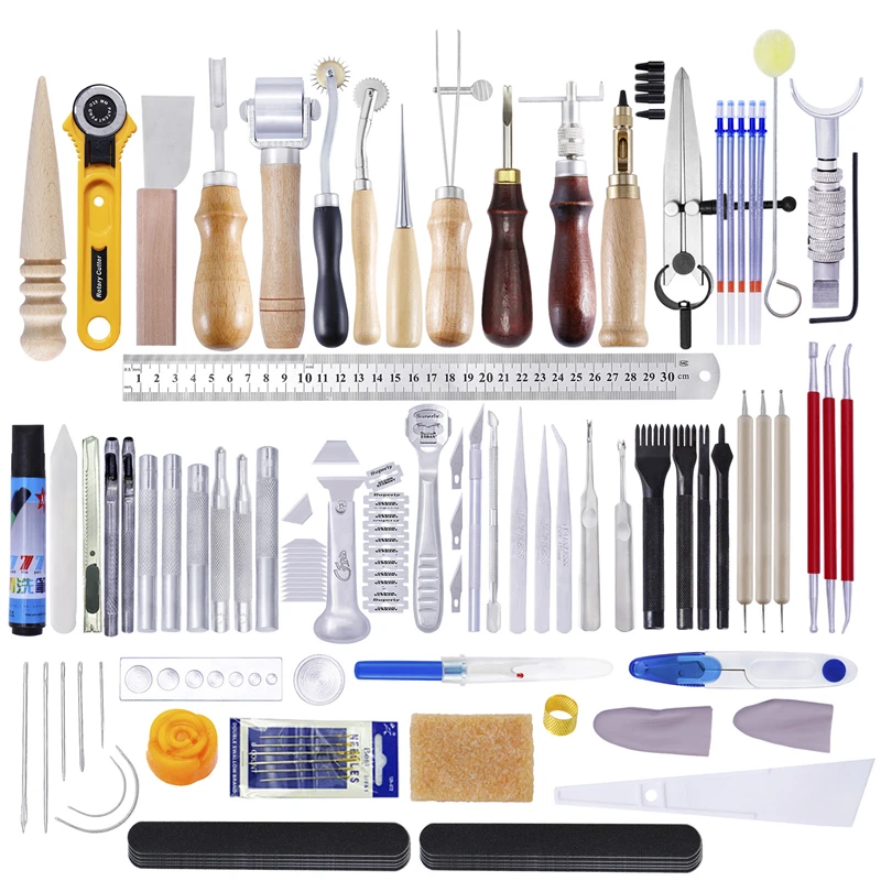 

LMDZ Leather Craft Tools Kit Hand Sewing Stitching Punch Carving Work Saddle Set Professional Leather craft Accessories