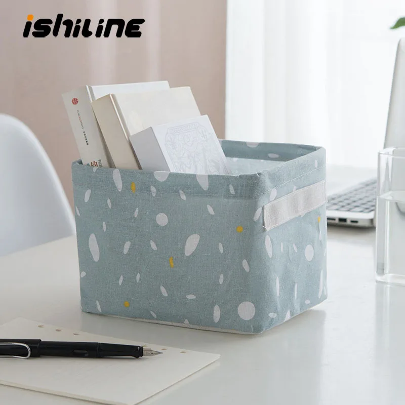 

Desktop Cotton Linen Storage Basket With Handle Home Cosmetics Jewelry Office Stationery Sundries Storage Box Organizer