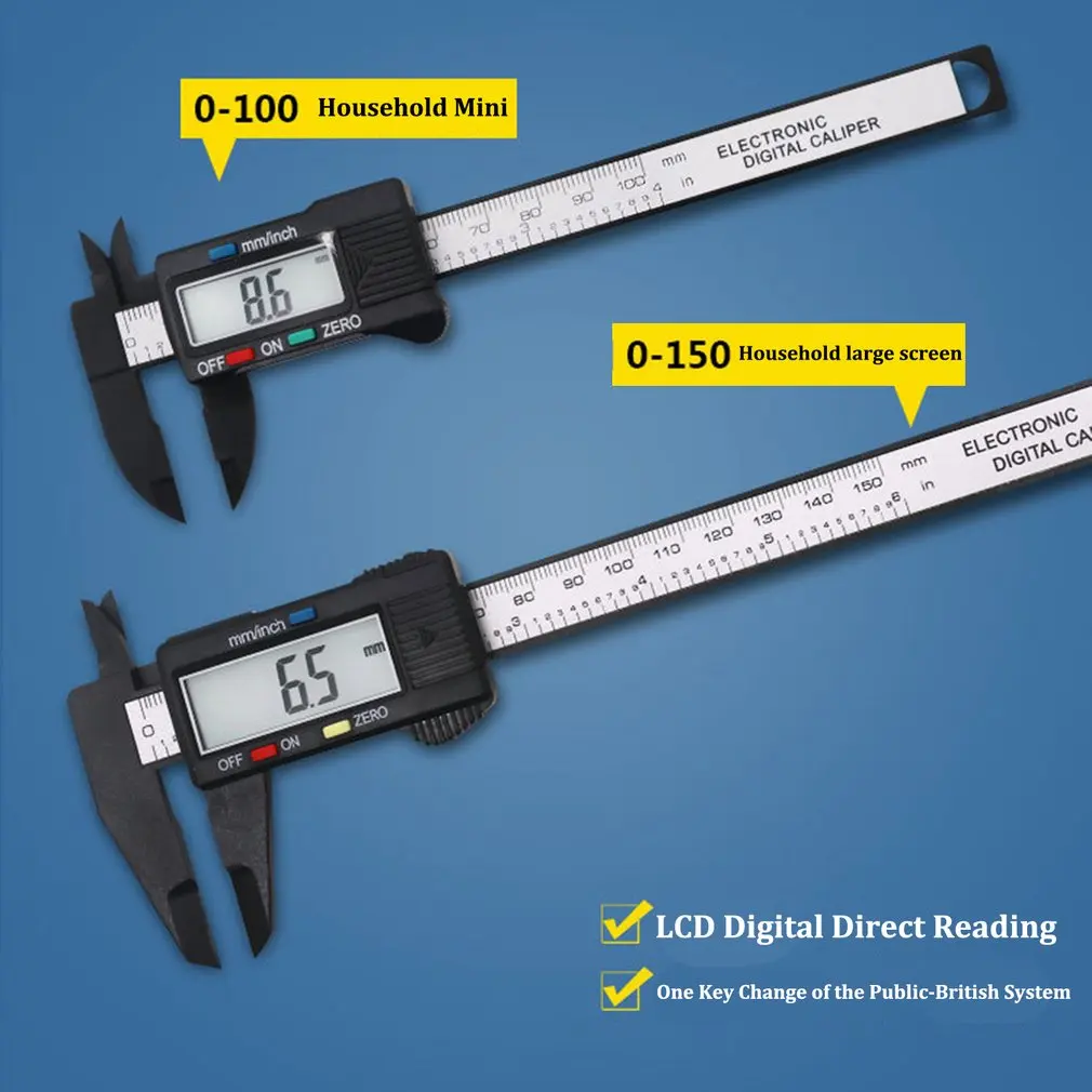 Электронный цифровой дисплей штангенциркуль 0-150 мм 0-100 мм Пластиковый штангенциркуль измерительный инструмент внутренний диаметр наружный диаметр