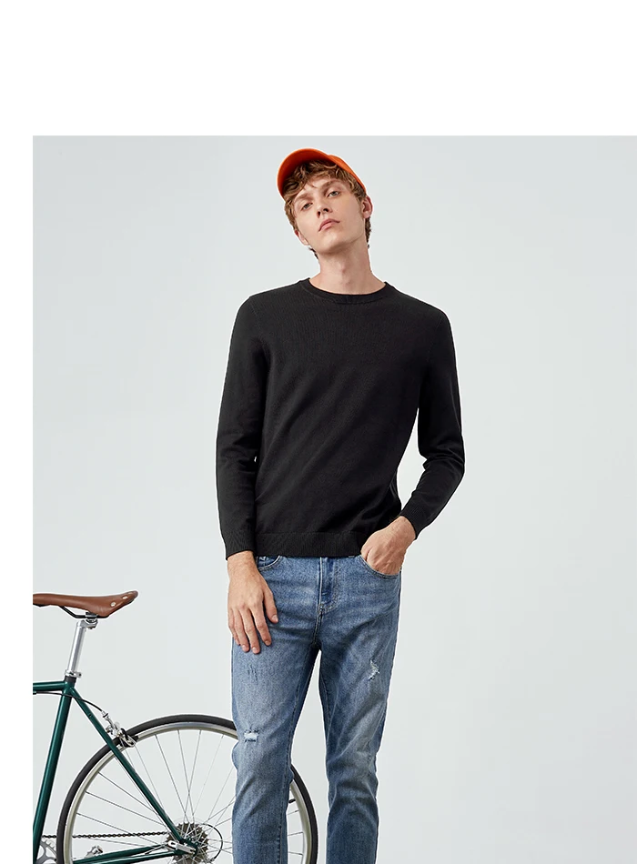 SEMIR осенний модный свитер мужской пуловер с круглым вырезом хлопковый свитер однотонный теплый мужской свитер с длинными рукавами