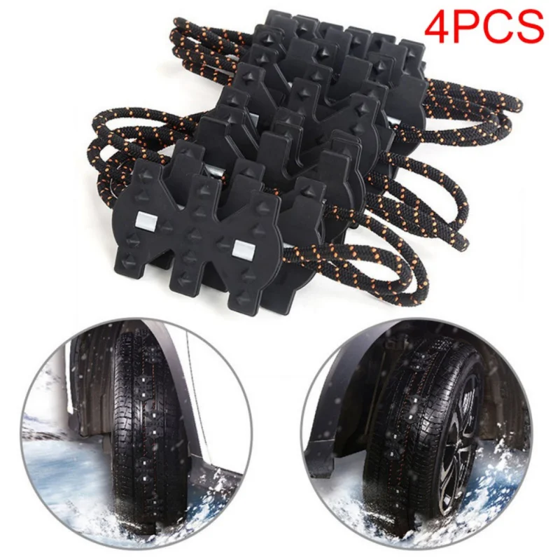 

4PCS Winter Non-slip Universal Black Wearproof Wheel Tire Anti-skid Emergency Chain for Car Truck SUV MPV Auto Car Accessories