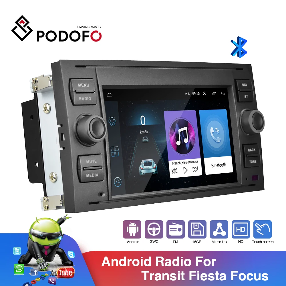 Podofo Android Car Radio 2Din Multimedia Player 7'' Inch GPS Stereo For Ford/Focus/S-Max/Mondeo Kuga 9/GalaxyC-Max Fusion Cars