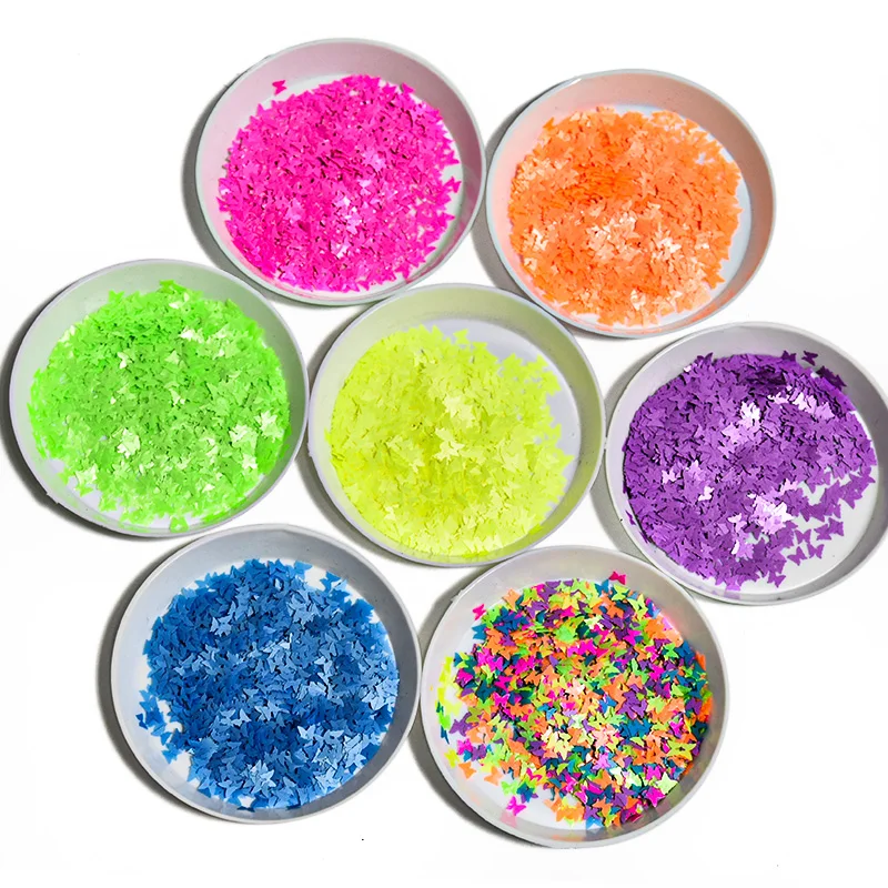 Forma do Coração Pacote Fluorescência Forma Borboleta Unhas Arte Glitter Flocos 3d Neon Lantejoulas Polonês Manicure Dicas 500 g - 5 Brilho p/ unha
