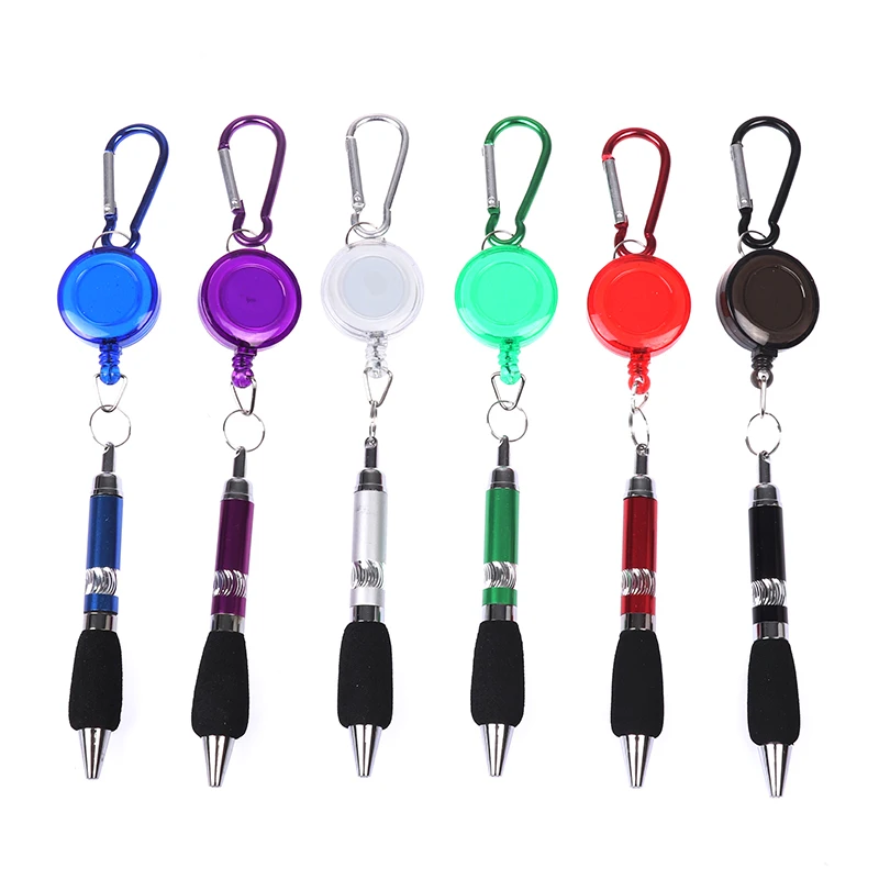1Pc Cute Retractable Badge Reel Ballpoint Pen Belt Clip Key Chain With Carabiner Ring Lanyard School Office Supplies |