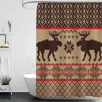 

Shower Curtains for Bathroom Octopus Cabin Decor,Knitted Swatch with Deers and Snowflakes Classic Country Plaid Digital