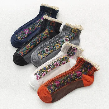 Calcetines de encaje con volantes para mujer, calcetín harajuku, kawaii, kawaii, skarpetki, damskie