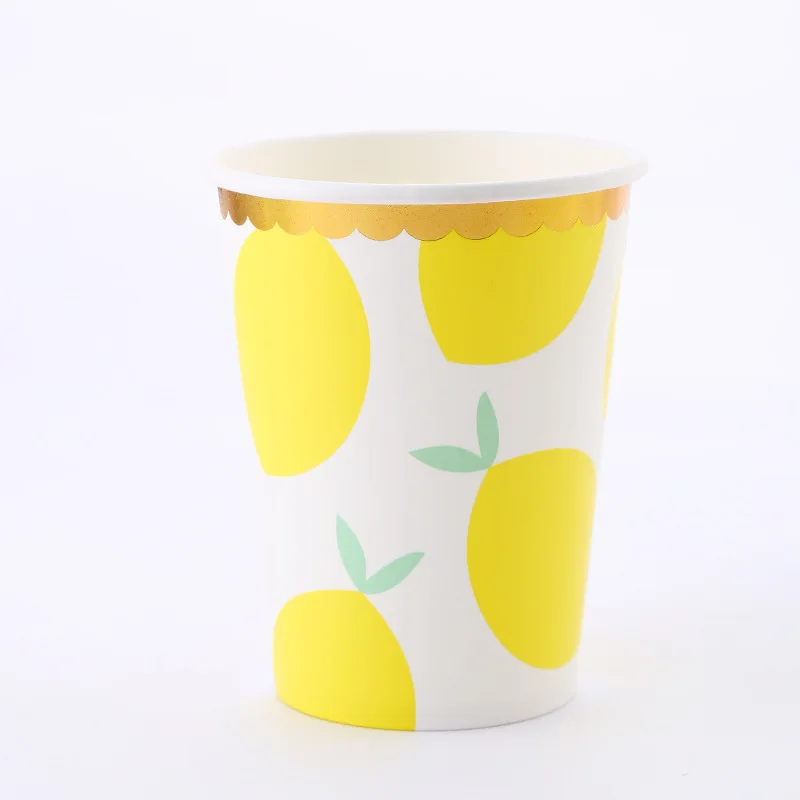 10只装柠檬9.5盎司烫金纸杯10个装