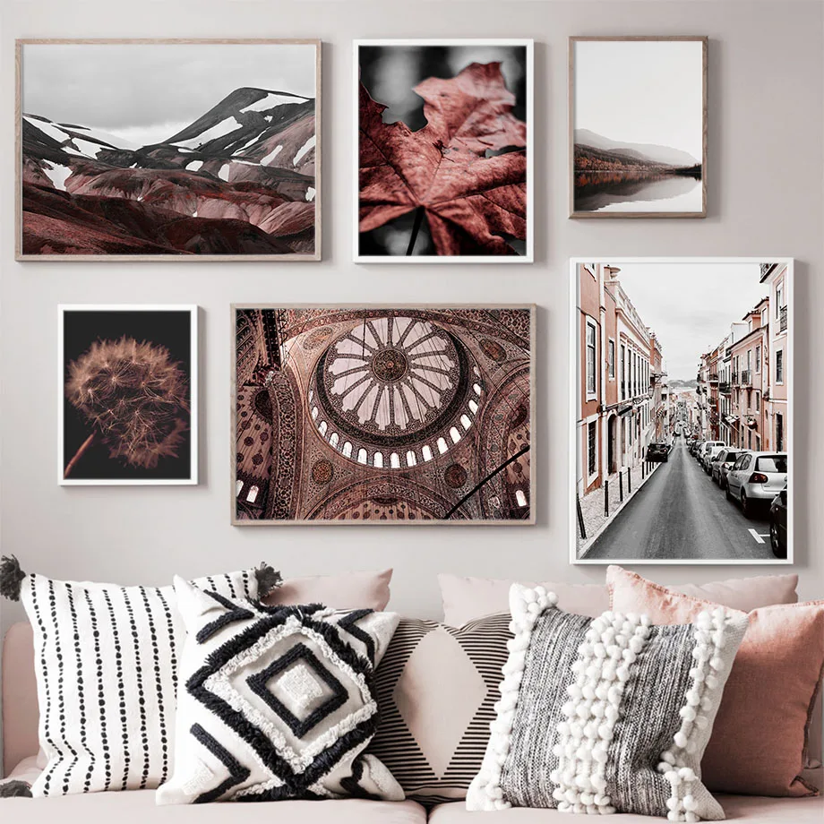 

Landscape Mountain Maple Leaf City Road Wall Art Canvas Painting Nordic Posters And Prints Wall Pictures For Living Room Decor